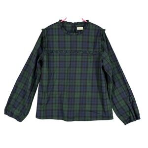 J Crew Crewcuts Blouse Girls 12 Plaid Ruffle‎ Top Preppy Classic Everydaywear